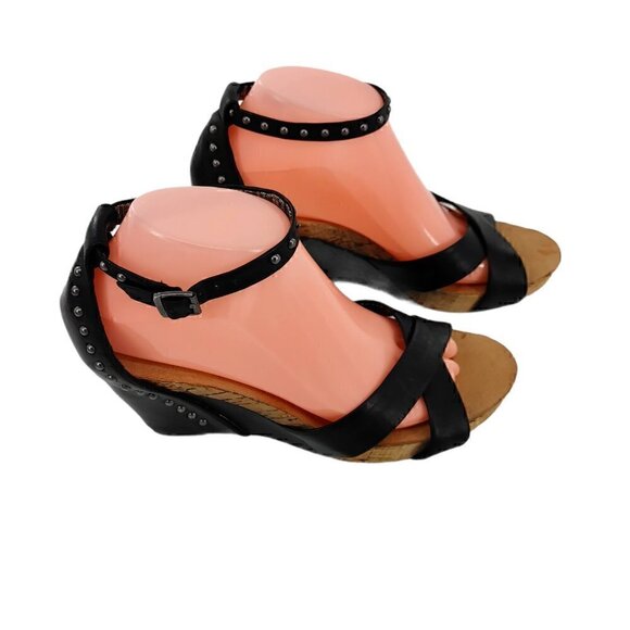 REBA Black Ankle Strap Leather Studded  Sandals - Picture 5 of 12